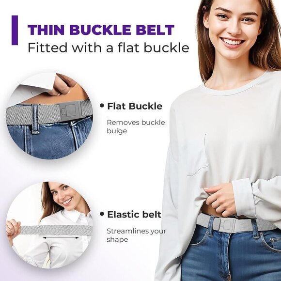 Women Elastic No Show Belt Adjustable Buckle Slim Fit Jeans Pants